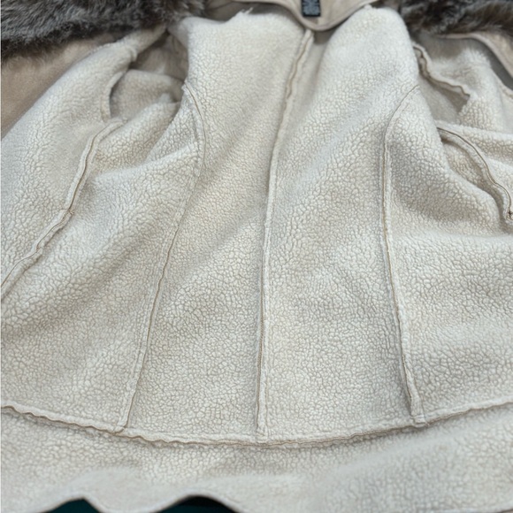 INC FAUX SUEDE & FUR BELTED JACKET WITH EMBROIDERED SLEEVES BEIGE SIZE S - Picture 7 of 9